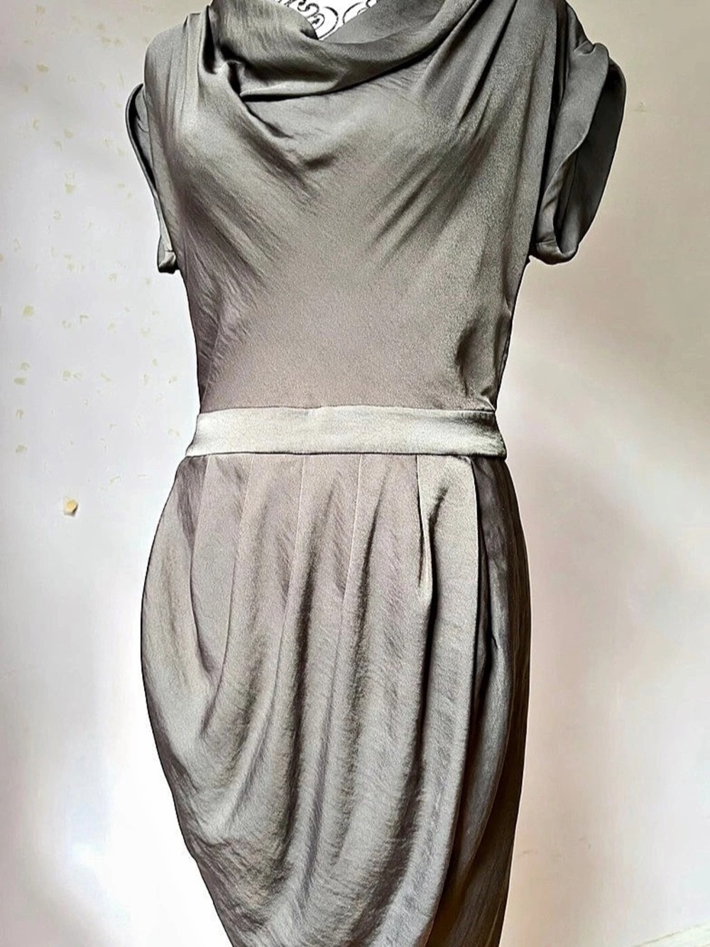 BCBGMAXAZRIA Draped Mini Dress in Gun Metal Grey Size Small Like New